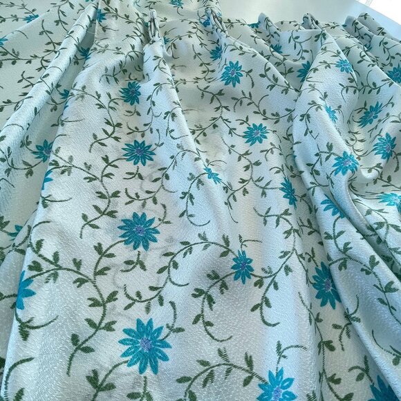 Vintage 60s floral pleated curtains, white and blue, Fiberglass, pair of panels - Picture 4 of 10